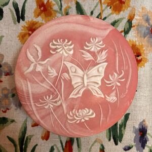 VTG 70s Pink Soapstone Butterfly Trinket Box Jewelry Box Incolay Robert Nemith